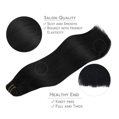 Echthaar Clip-Ins 60cm, Tief Schwarz – Remy Haarverlängerung