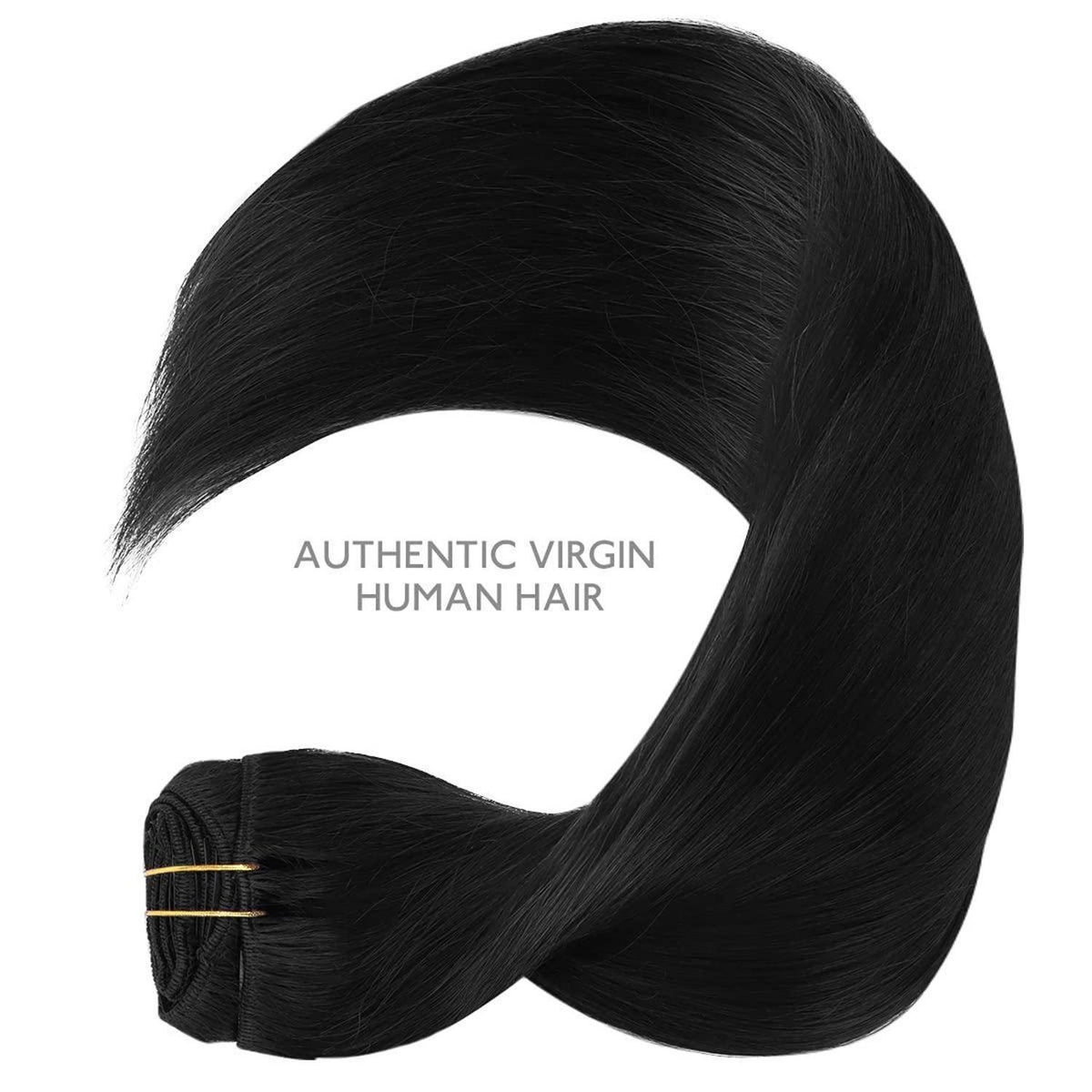 Echthaar Clip-Ins 60cm, Tief Schwarz – Remy Haarverlängerung