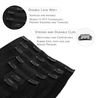 Clip in Echthaarverlängerung 35cm Tief Schwarz 120g