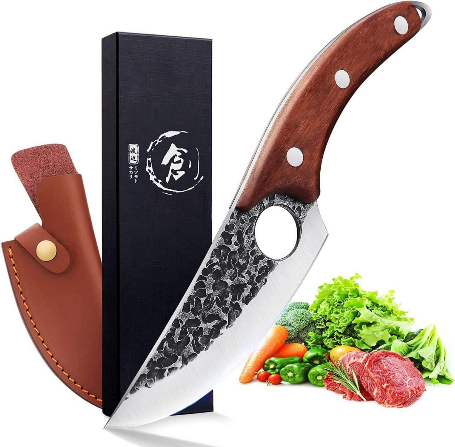 Japanisches Profi Kochmesser 14.5cm mit Lederscheide - Scharfes