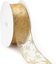 20m Organzaband Schneeflocke Glitzerband Weihnachtsdeko Gold