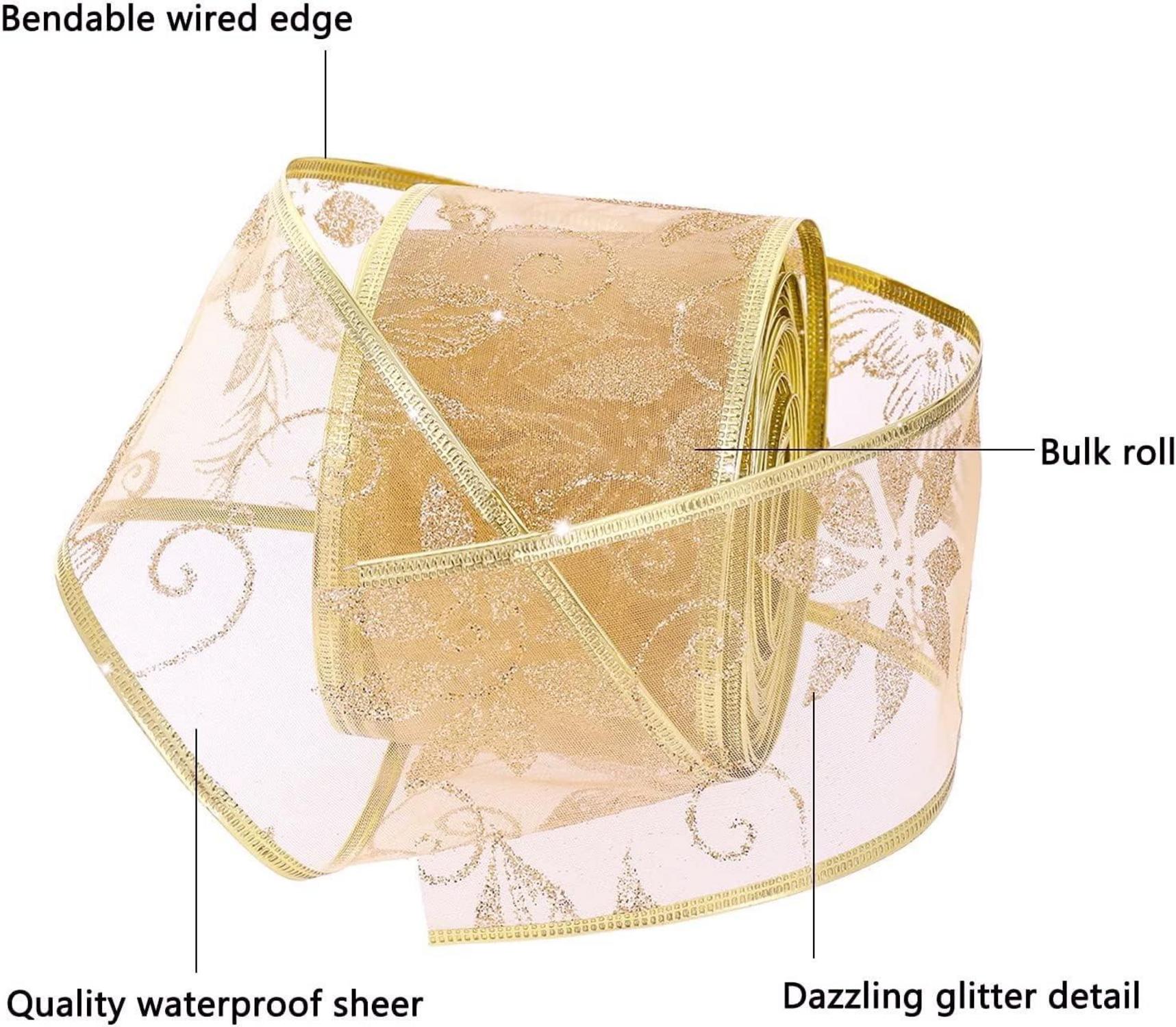 20M Organzaband Schneeflocke Gold 6,3cm Weihnachtsband