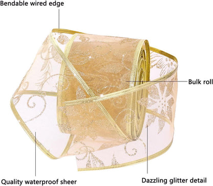 20M Organzaband Schneeflocke Gold 6,3cm Weihnachtsband