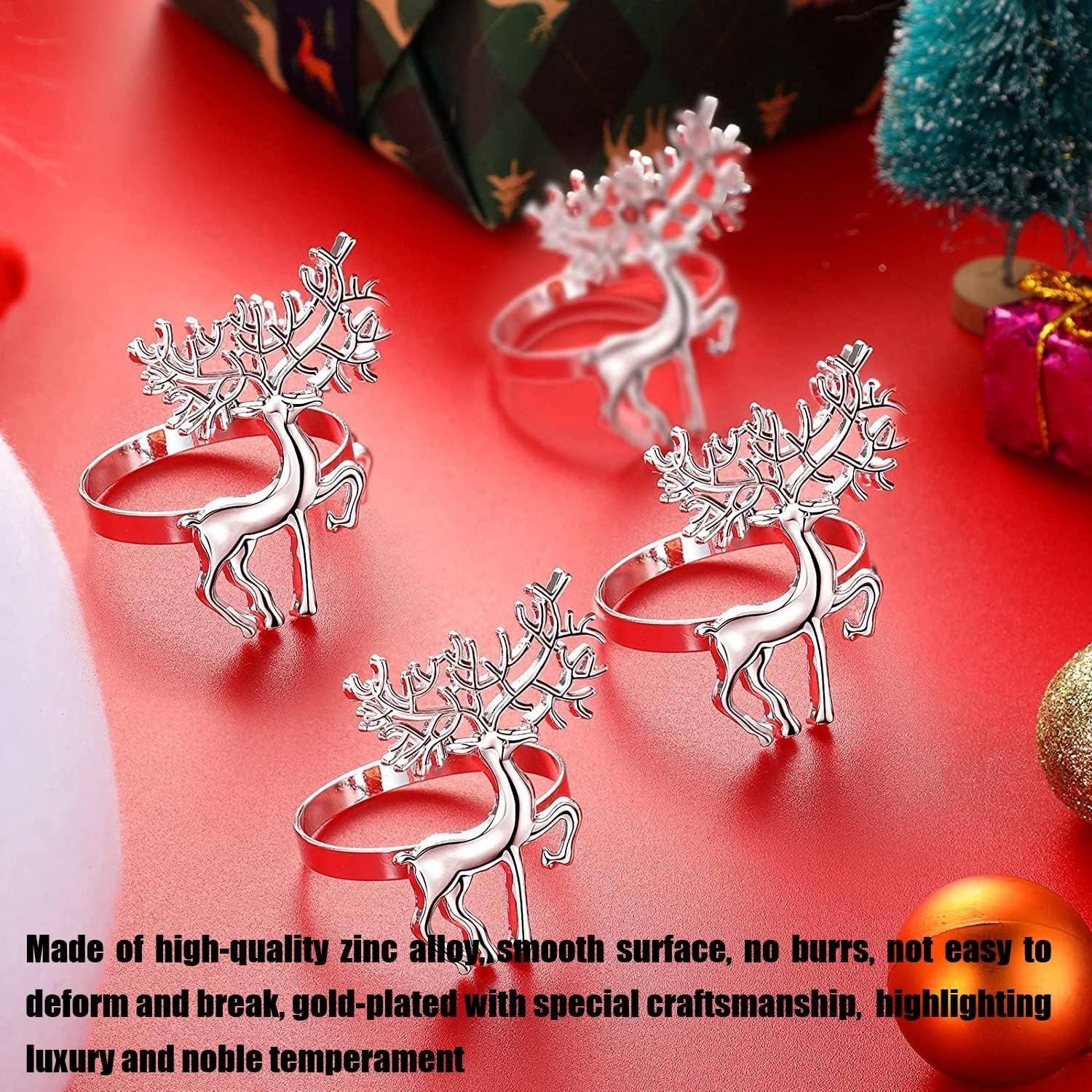 12er Set Weihnachts Rentier Serviettenringe 6cm Silber