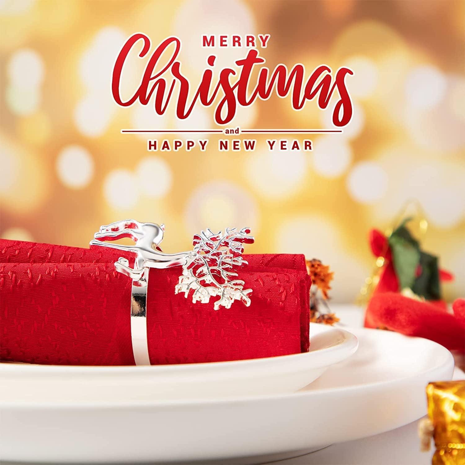 Weihnachten Rentier Serviettenringe, 12 Stück, 6CM, Silber, Tischdekoration