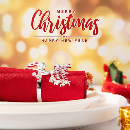 Weihnachten Rentier Serviettenringe, 12 Stück, 6CM, Silber, Tischdekoration