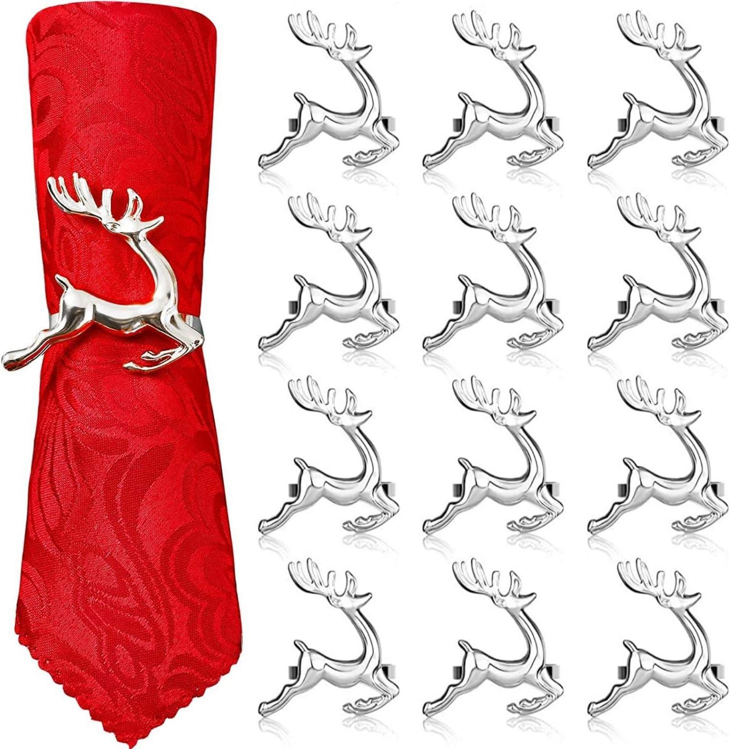 Rentier Serviettenringe Weihnachten 12er Set Silber Tischdeko