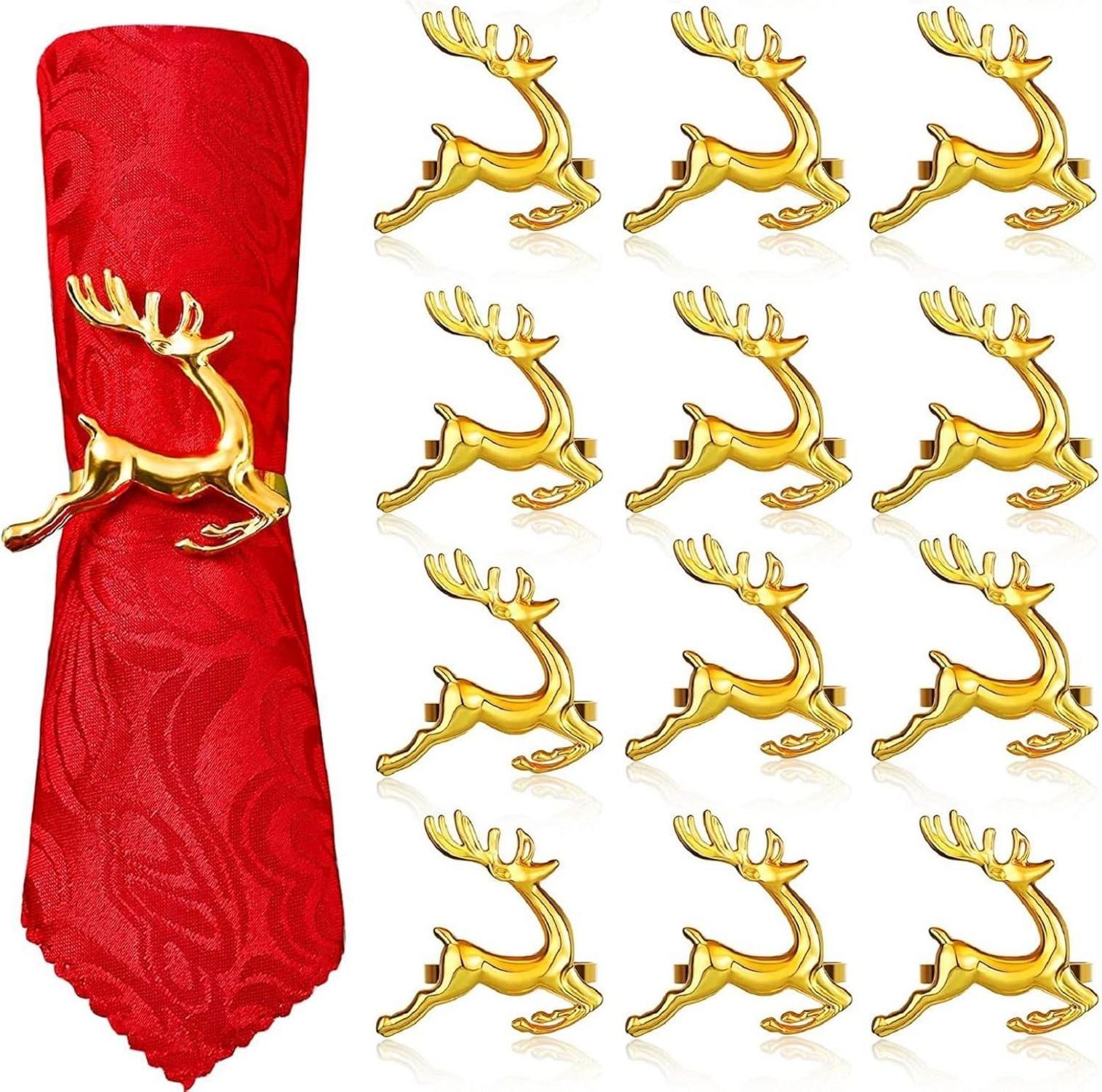 12er Set Weihnachten Rentier Serviettenringe Gold 6CM Tischdekoration