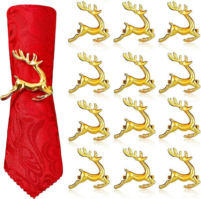 12er Set Weihnachten Rentier Serviettenringe Gold 6CM Tischdekoration
