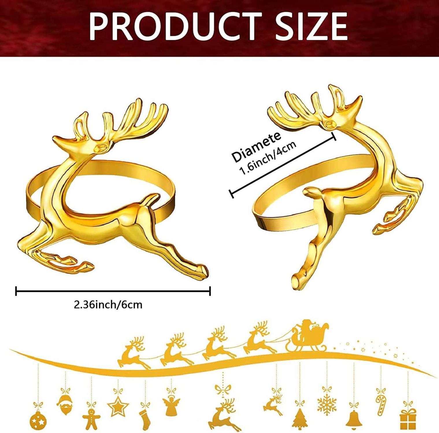 12er Set Weihnachten Rentier Serviettenringe Gold 6CM Tischdekoration