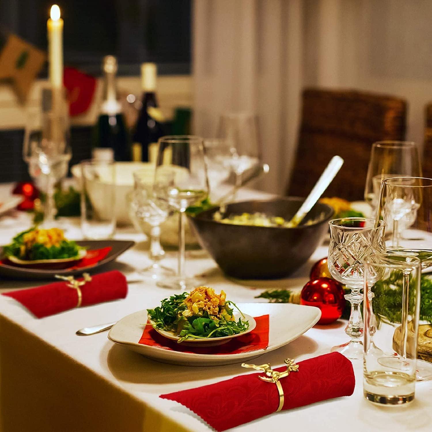 12er Set Weihnachts Rentier Serviettenringe Gold 6cm - Tischdekoration