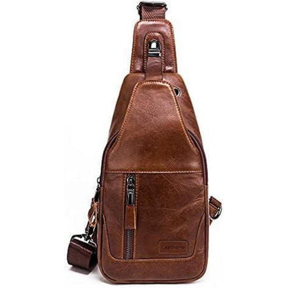 Echte Leder Brusttasche Herren Schultertasche Rucksack Braun