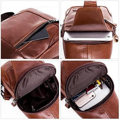 Echte Leder Brusttasche Herren Schultertasche Rucksack Braun