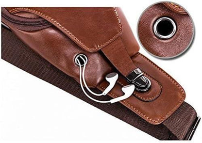 Brusttasche Herren echtes Leder Schultertasche Sporttasche - Braun