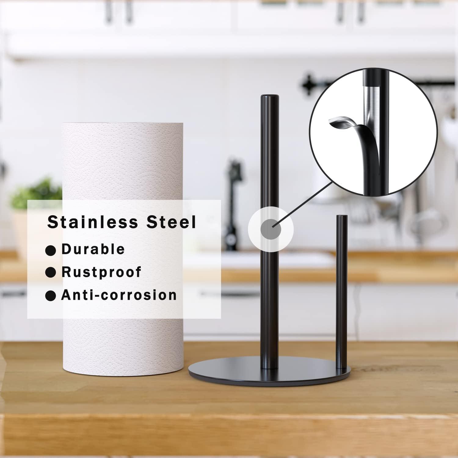 Schwarzer Küchenrollenhalter aus Edelstahl mit gewichteter Basis
