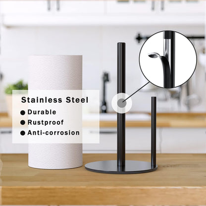 Schwarzer Küchenrollenhalter aus Edelstahl mit gewichteter Basis