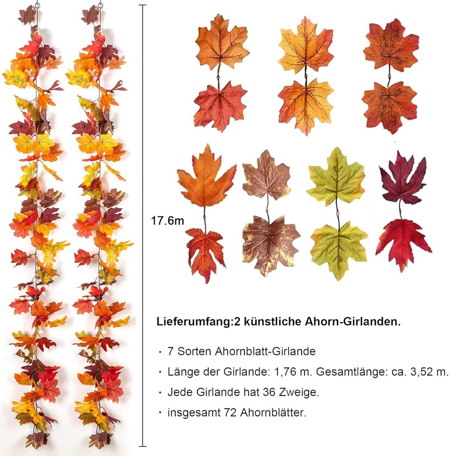 2 Stück künstliche Ahornblätter Girlande 176cm Herbst