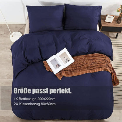Soifox Bettwäsche 200x220 Marineblau Mikrofaser Sets bügelfrei knitterfrei Bettbezug 200 x 220 Kissenbezug 80x80 cm 2er Set Reißverschluss