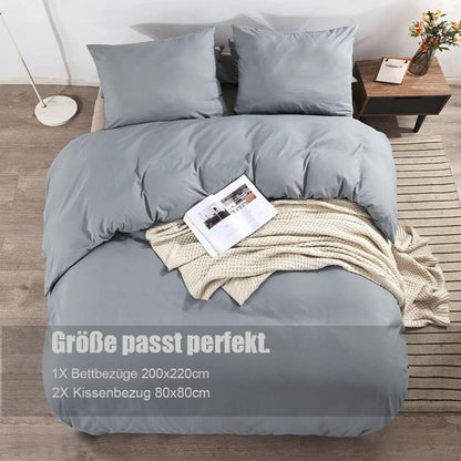 Soifox Bettwäsche Set 200x220 Grau Mikrofaser bügelfrei mit Reißverschluss