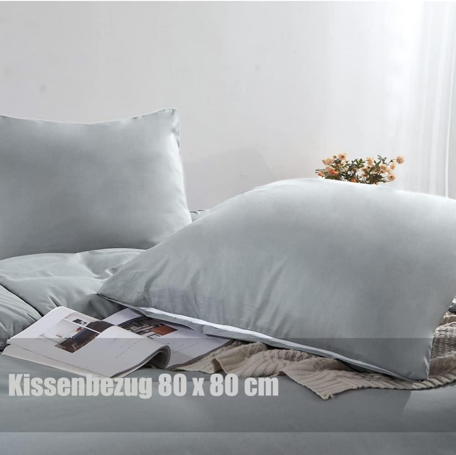 Soifox Bettwäsche Set 200x220 Grau Mikrofaser bügelfrei mit Reißverschluss