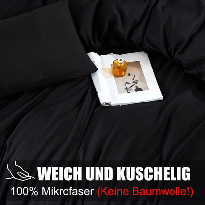 Schwarze Mikrofaser Bettwäsche 200x200 cm - Knitterfreies