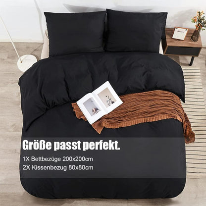 Soifox Bettwäsche Schwarz 200x200cm Set mit Kissenbezug 2er Set