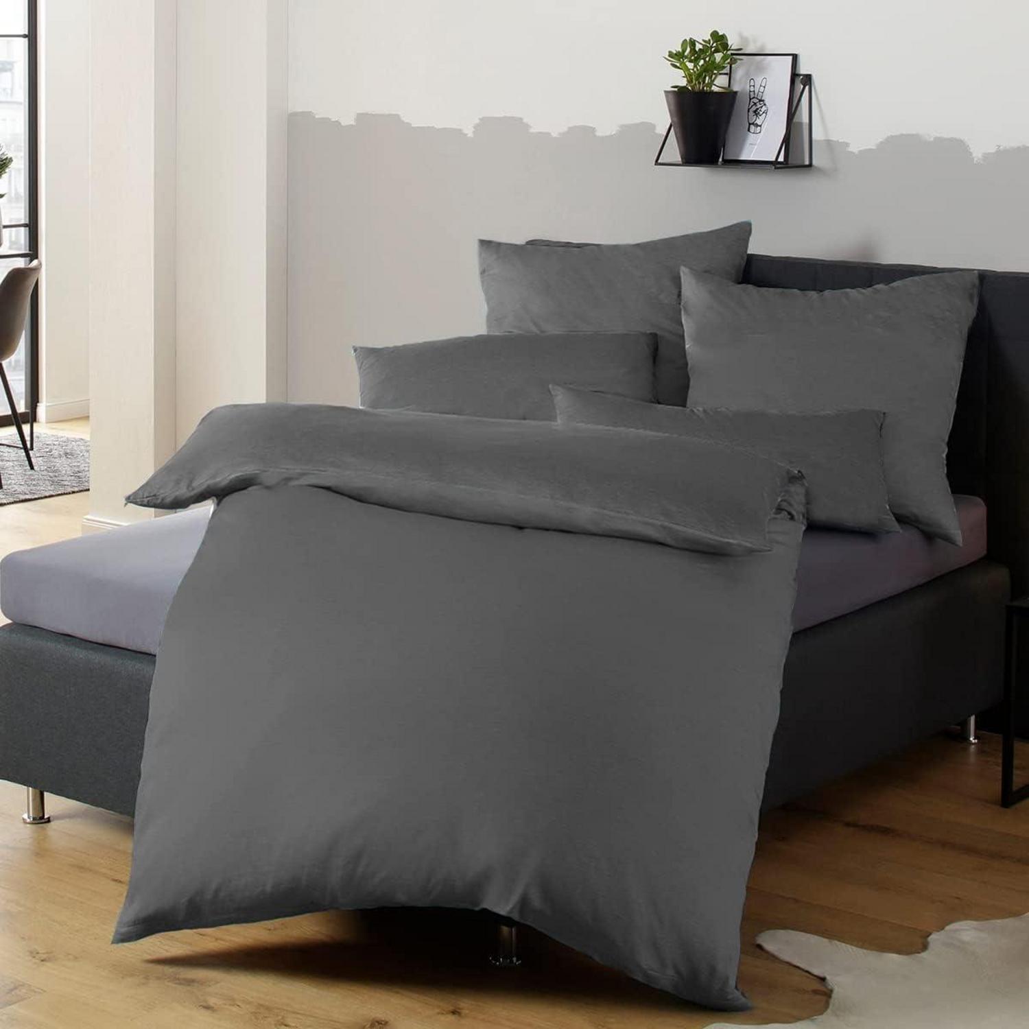 Bettwäsche Set Anthrazit Mikrofaser Reißverschluss 155x220cm & 80x80cm