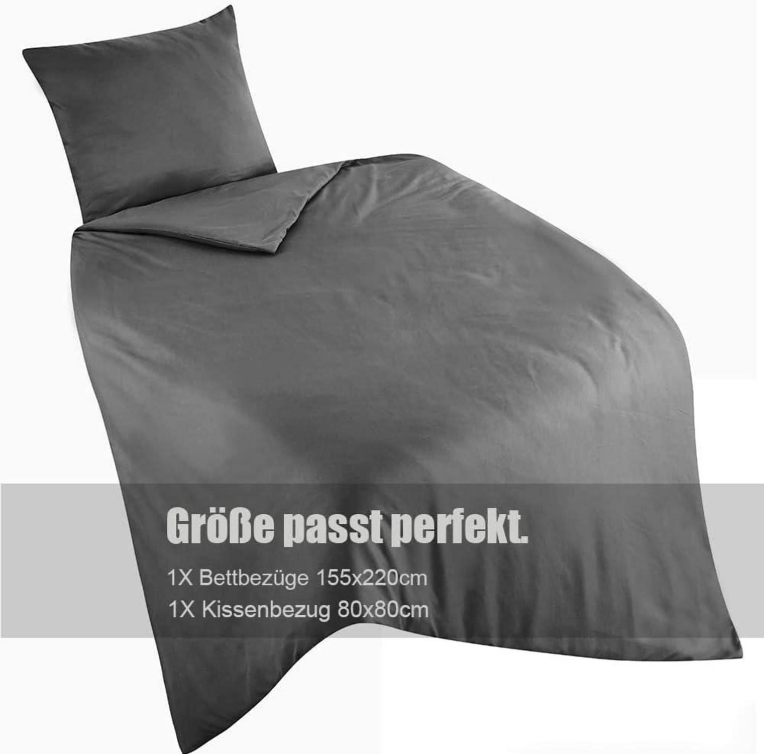 Bettwäsche Set 155x220 Anthrazit Mikrofaser bügelfrei Reißverschluss
