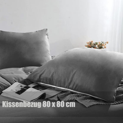 Bettwäsche Set 155x220 Anthrazit Mikrofaser bügelfrei Reißverschluss