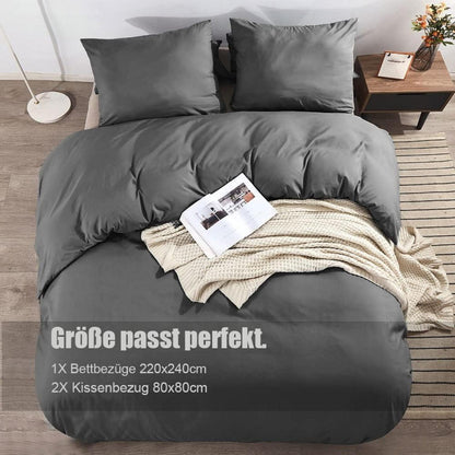 Mikrofaser Bettwäsche Set 220x240 Grau inkl. Kissenbezug 80x80 cm