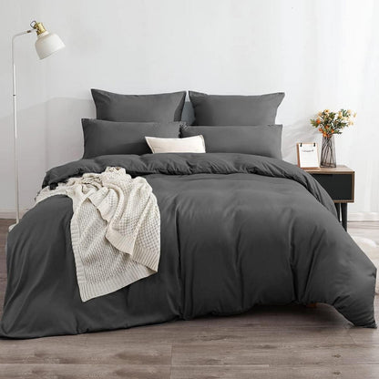 Soifox Bettwäsche Set 200x220 cm Grau Anthrazit Mikrofaser
