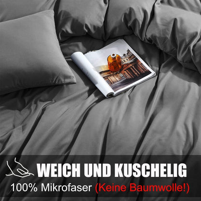 Soifox Bettwäsche Set 200x220 cm Grau Anthrazit Mikrofaser