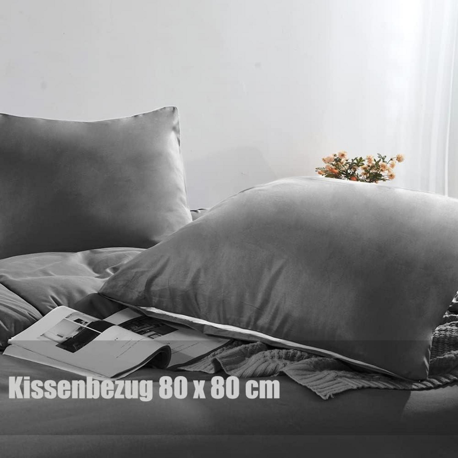 Soifox Bettwäsche 200x220 Grau Anthrazit Mikrofaser bügelfrei inkl. Kissenbezug