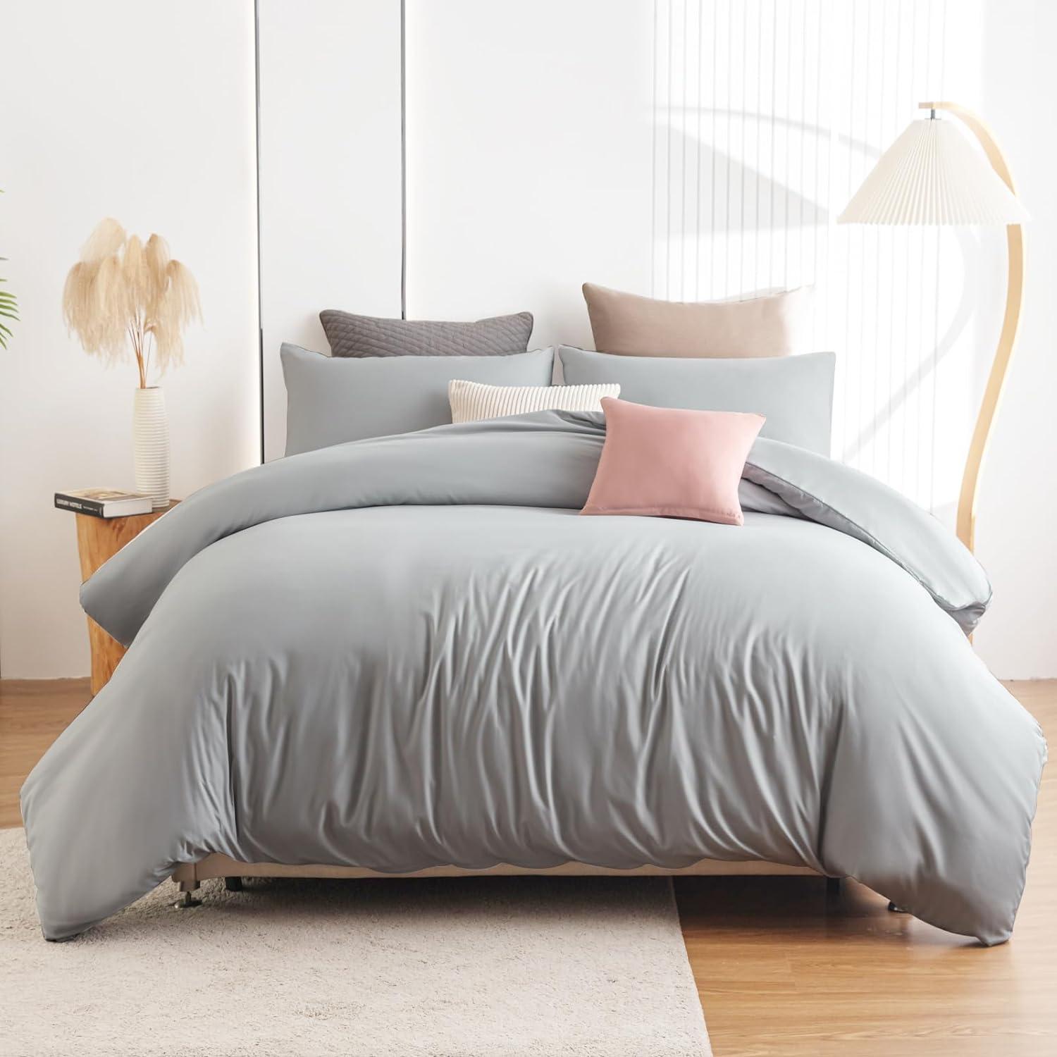 Bettwäsche-Set Mikrofaser grau 220x240cm Kissen 80x80cm 2er-Set