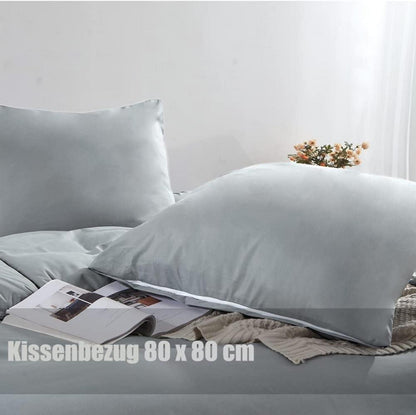 Soifox Bettwäsche 200x200 Grau Mikrofaser Set 80x80cm Kissenbezug