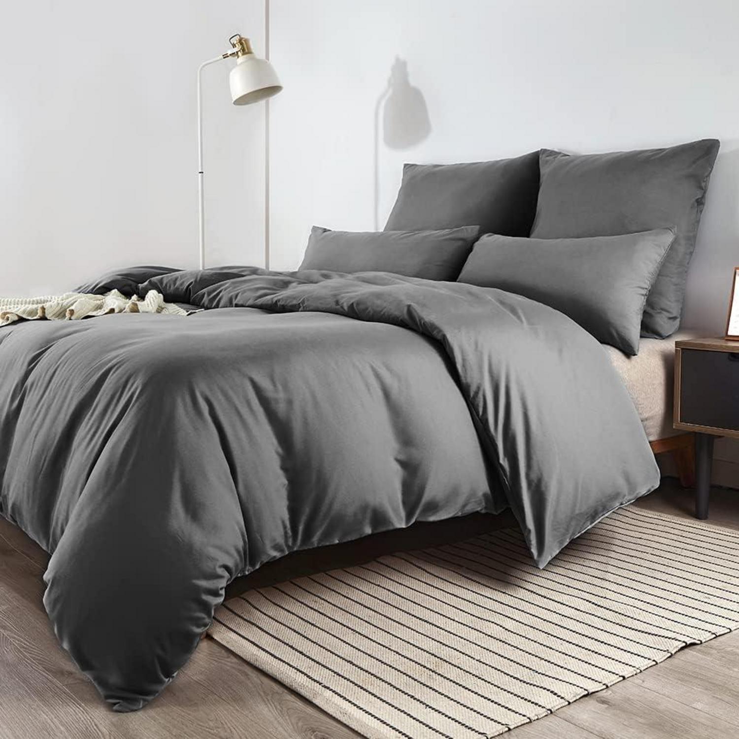 Bettwäsche Set Mikrofaser Grau Anthrazit 200x200cm & 80x80cm 2er Set