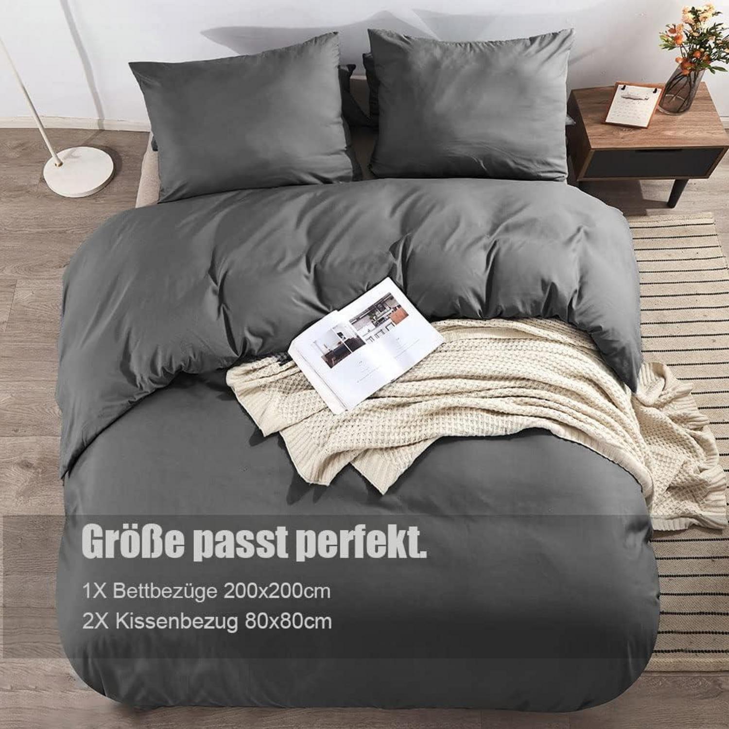 Soifox Bettwäsche 200x200 Grau Anthrazit Mikrofaser Knitterfrei 2er Set
