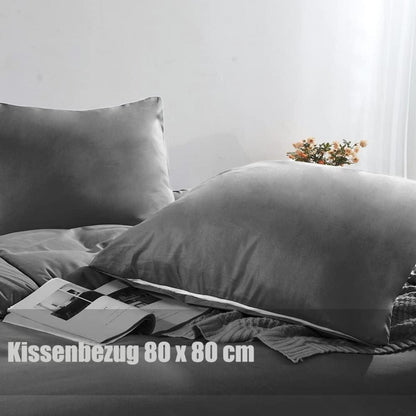 Soifox Bettwäsche 200x200 Grau Anthrazit Mikrofaser Knitterfrei 2er Set