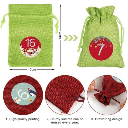 24 Adventskalender Stoffbeutel Weihnachtskalender Set Rot