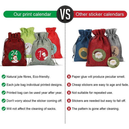 24 Adventskalender Stoffbeutel Weihnachtskalender Set Rot
