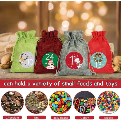 24 Adventskalender Stoffbeutel Weihnachtskalender Set Rot