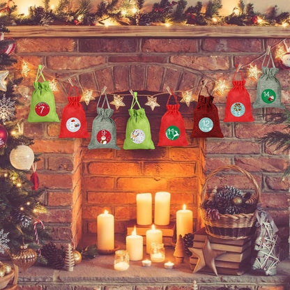 24 Adventskalender Stoffbeutel Weihnachtskalender Set Rot