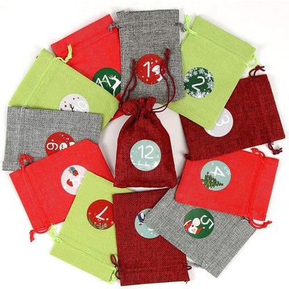 24 Adventskalender Stoffbeutel Weihnachtskalender Set Rot