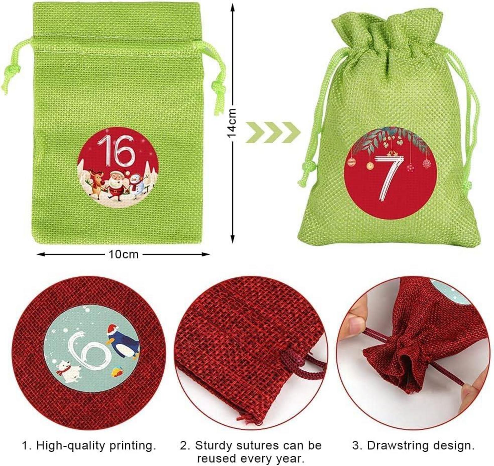 Adventskalender zum Befüllen 24 Weihnachtskalender Stoffbeutel Rot
