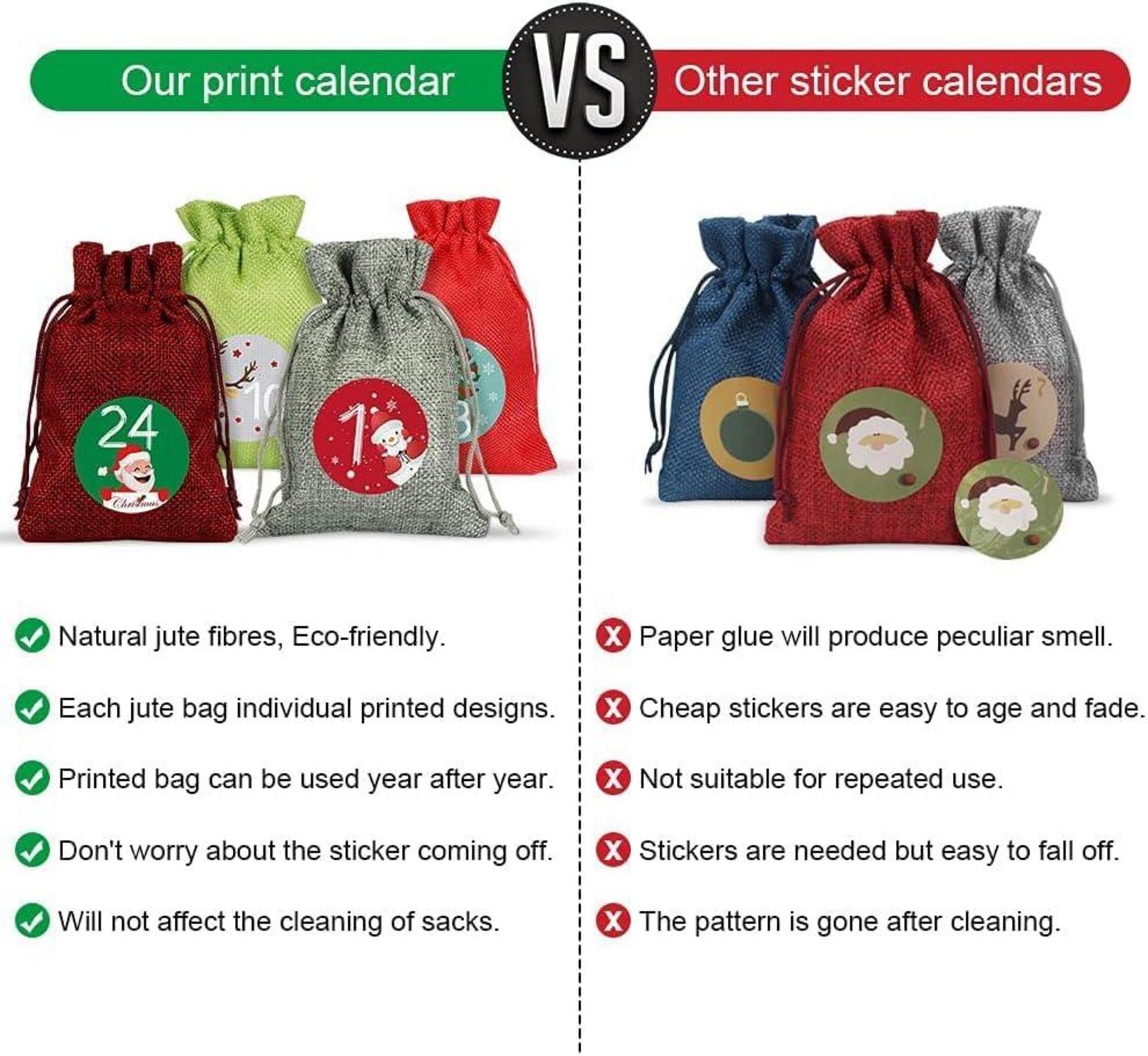 Adventskalender zum Befüllen Set 24 Weihnachtskalender Stoffbeutel Rot Grün