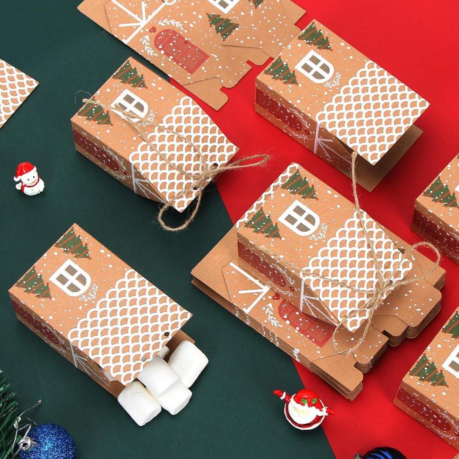 30 Stück Weihnachten Geschenkbox Süßigkeitenbox Hanfseil Gelb