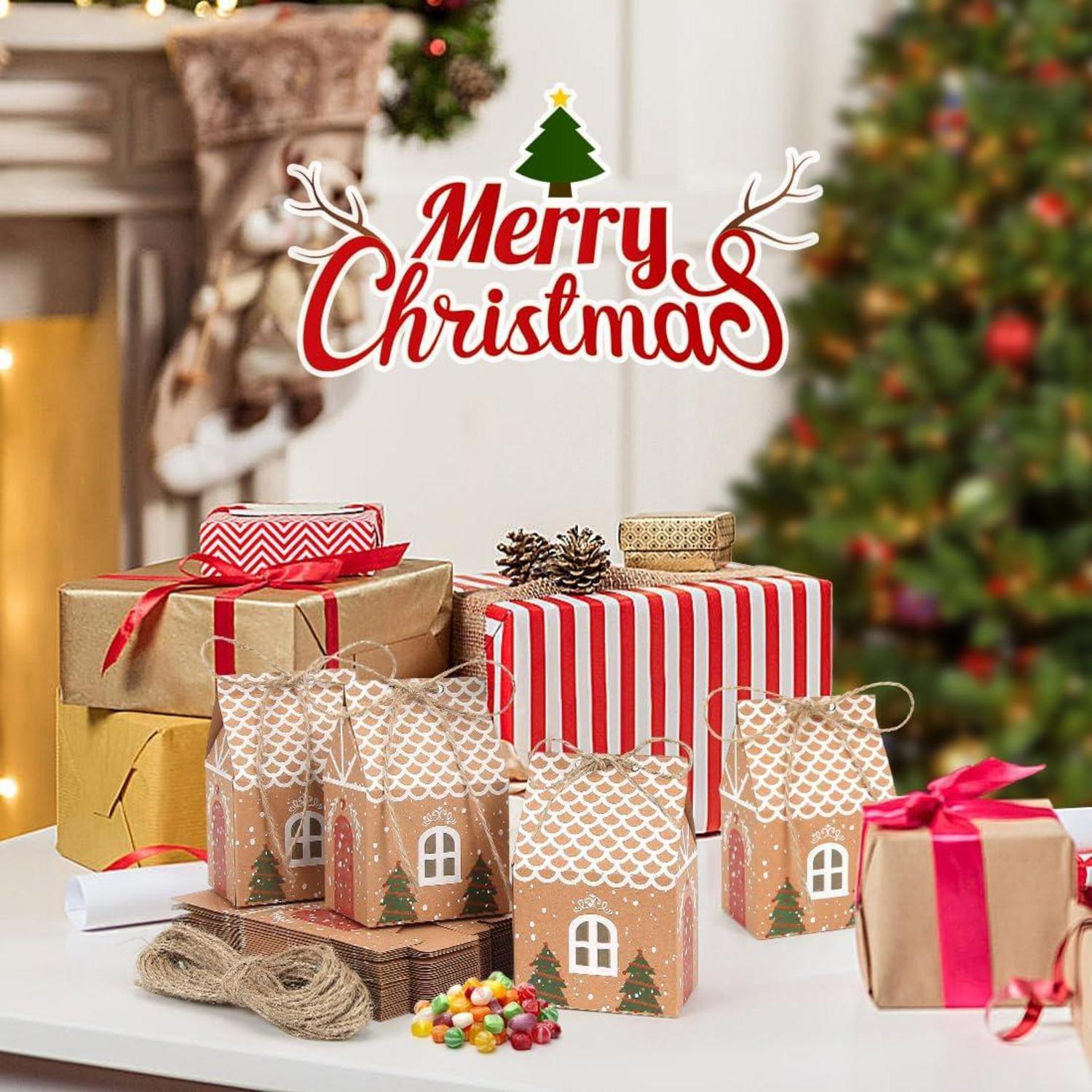 Sprinlot Geschenkbox Weihnachten Kraftpapier Süßigkeitenbox Hanfseil