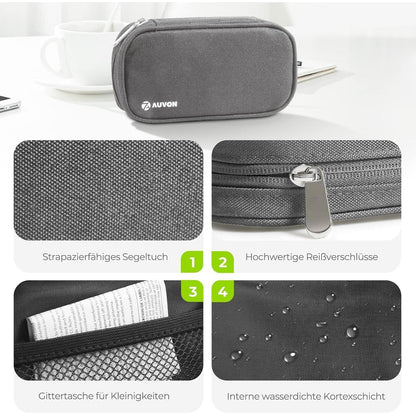 AUVON Tablettenbox 7 Tage 2 Fächer mit Stofftasche Grau