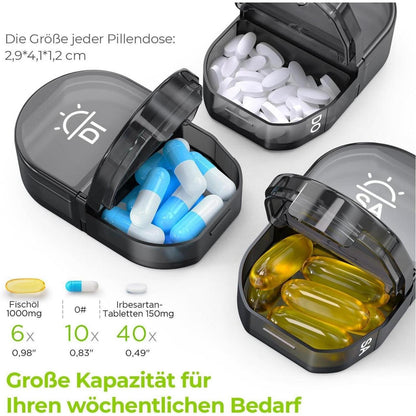 AUVON Tablettenbox 7 Tage 2 Fächer mit Stofftasche Grau