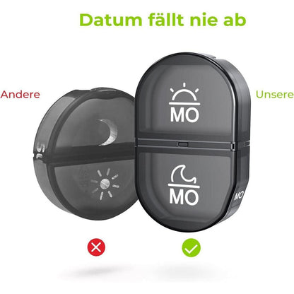 AUVON Tablettenbox 7 Tage 2 Fächer mit Stofftasche Grau